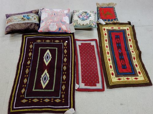 Four mats and three cushions, (7).