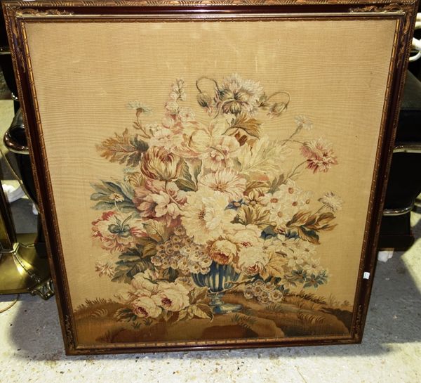 A tapestry panel depicting a bouquet of flowers.