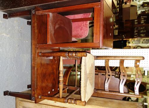 An oak dining chair, a mahogany two tier occasional table and a rectangular mahogany table. (3)