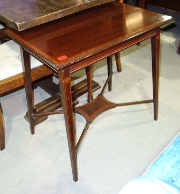A 19th century mahogany and satinwood banded rectangular side table, on square tapering supports., 69cm wide.