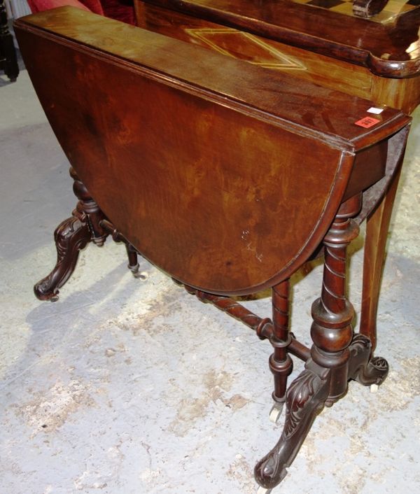 A 19th century walnut drop flap Sutherland table, 90cm wide