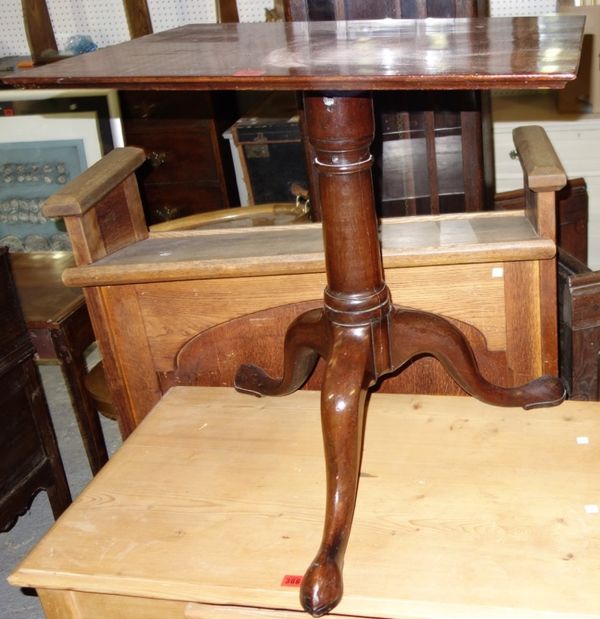 A 19th century mahogany square top tripod table, 69cm wide.