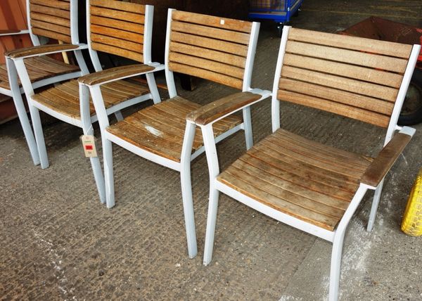 A set of four aluminium and wood garden chairs. (4)