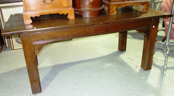 A 19th century rectangular elm topped kitchen table, 177cm x 76cm.