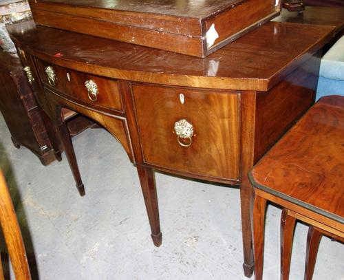 A large 19th century mahogany bowfront sideboard, with single drawer and pair of cupboards, on tapering square supports, 153cm wide.