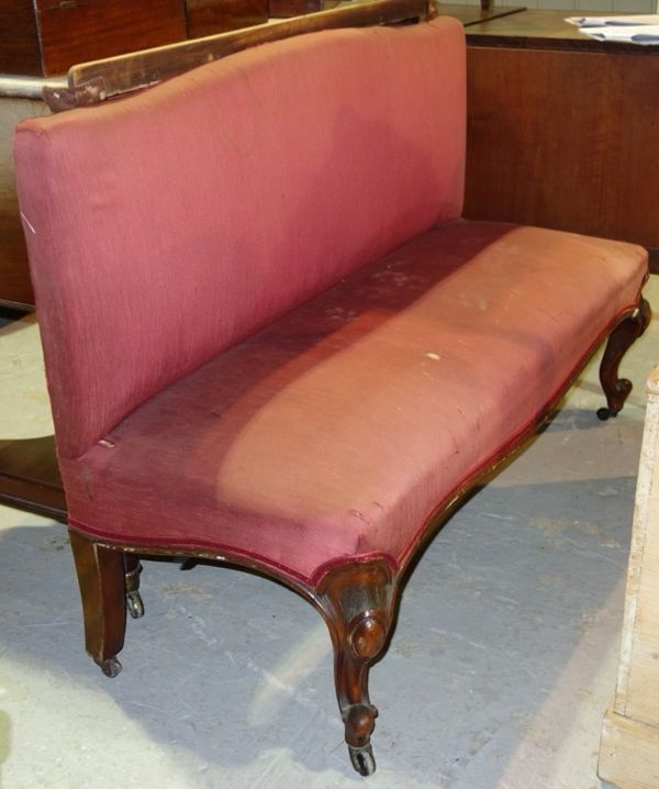 A Victorian mahogany framed red upholstered seat bench, 118cm wide.
