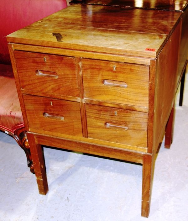 A 20th century hardwood four drawer filing side table, 52.5cm wide