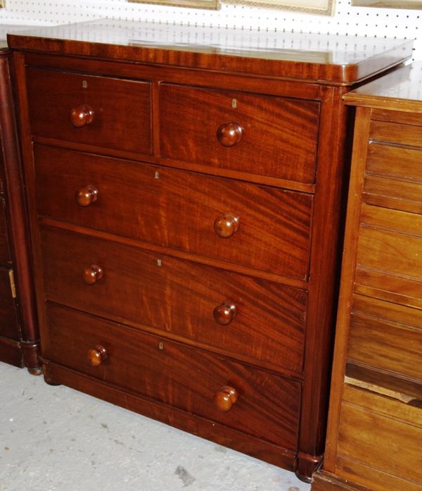 A Victorian mahogany chest of two short and three long drawers, 96cm wide.