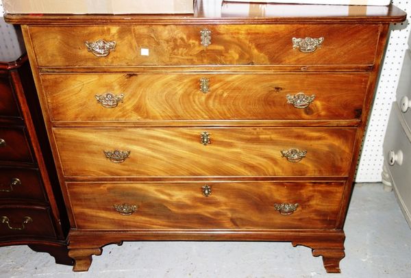 A 19th century mahogany chest of four graduated drawers, on ogee bracket feet, 100cm wide.
