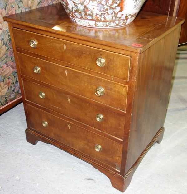 A 19th century mahogany small chest of four drawers, on bracket feet, 60cm wide.