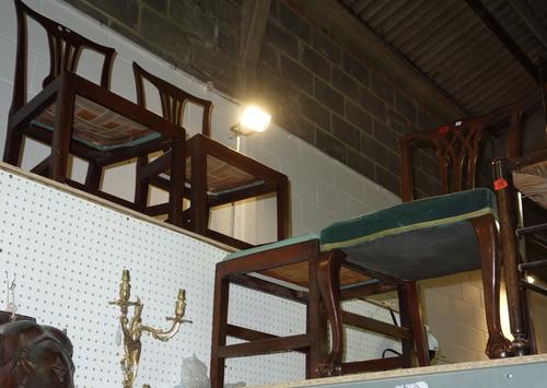 A group of three 19th century mahogany dining chairs and a mahogany stool. (4)