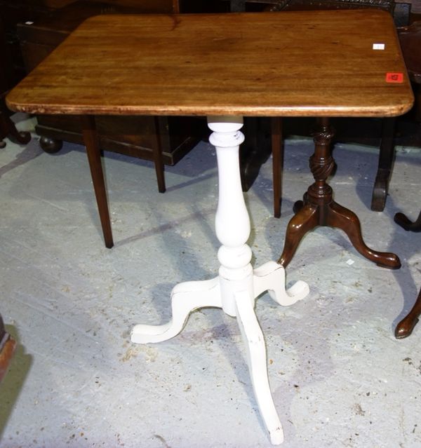A mahogany rectangular tripod table, with a white painted base, 56cm wide.