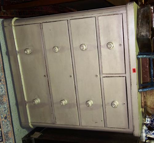 A 19th century mahogany later grey painted chest of two short and three long drawers, on plinth base, 103cm wide.
