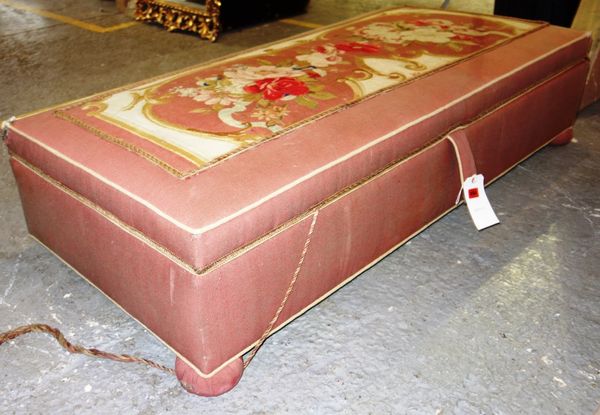 A 20th century upholstered lift-top ottoman, 152cm wide.