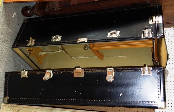 An early 20th century travelling wardrobe trunk, 131cm wide/tall x 65cm deep