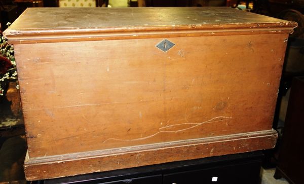 A Victorian painted pine coffer/trunk, 87cm wide.