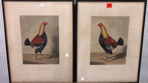 A group of five, including a pair of aquatints by C. R. Stock of fighting Cocks, a bill poster for the Princesses Theatre, Oxford Street, a Phil May c