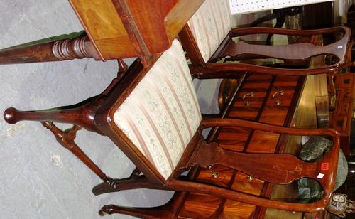 A pair of Queen Anne style walnut dining chairs and two mahogany dining chairs.(4)