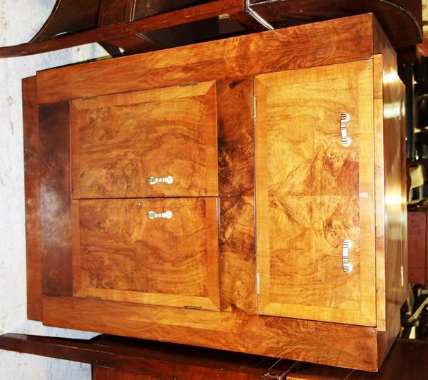 A 20th century walnut Art Deco style drinks cabinet, 77cm wide.