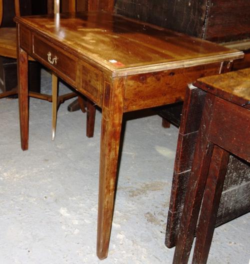 A 19th century mahogany and satin wood banded rectangular single drawer side table, 87cm wide.