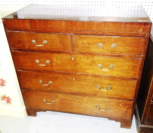A 19th century chest of two short and three long graduated drawers on raised bracket feet, 95cm wide.