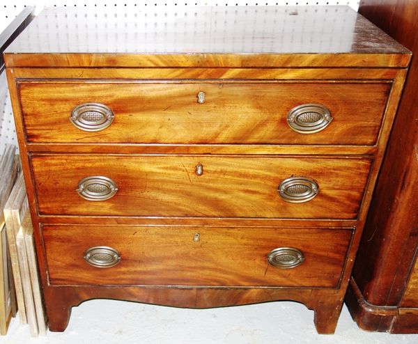 A 19th century mahogany and ebony strung three drawer chest of drawers, 74cm wide.