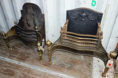 A 20th century Adam style steel and brass fire grate 80cm wide together with another similar 70cm wide. (2)