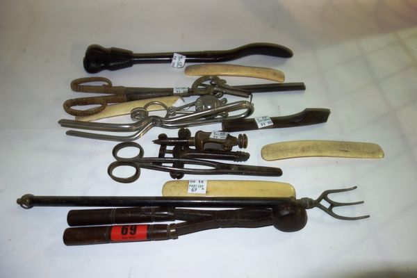 A group of unusual 19th century and later tools, possibly relating to leatherwork. (qty)