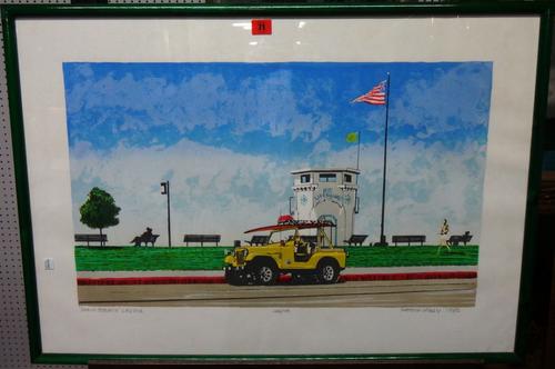 Patrick Kelly (20th century), Main Beach, Laguna, colour lithograph, signed, inscribed and dated 1982, numbered 44/100. (1)