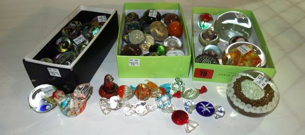 A quantity of 20th century glass paperweights and faux sweets, including millefiori examples. (qty)