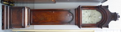 An early 19th century mahogany eight day longcase clock, by 'William Wynn, Farnham', the white painted arched dial with two subsidiary dials and a two