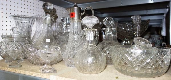 A quantity of 19th century and later cut glass, including decanters, vases, candlesticks and sundry. (qty)