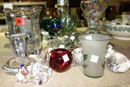 A quantity of 20th century studio glass, including models of fruit, animals, a soda glass jug and sundry. (qty)