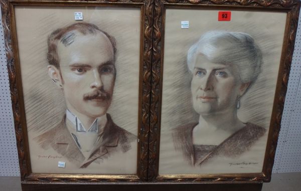 Nestor Cambier (20th century), Portrait of a lady; Portrait of a gentleman, a pair, coloured chalk, both signed.(2)