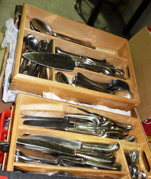 A quantity of 20th century stainless steel and silver plated flatware. (qty)