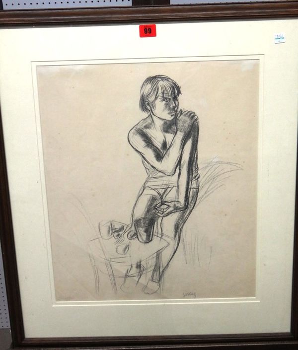 German School (20th century), Portrait of a seated girl, print, indistinctly signed in pencil. (1)