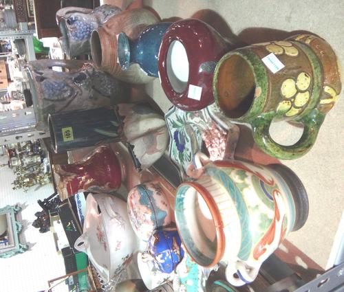 A group of contemporary and Studio pottery, including a two handled vase by John Lawrence. (10)