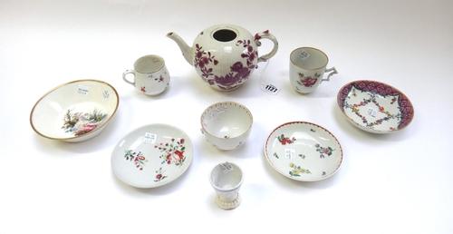 A group of Continental porcelain, second half 18th century, each piece painted in polychrome with flowers, comprising; a Frankenthal custard cup, with