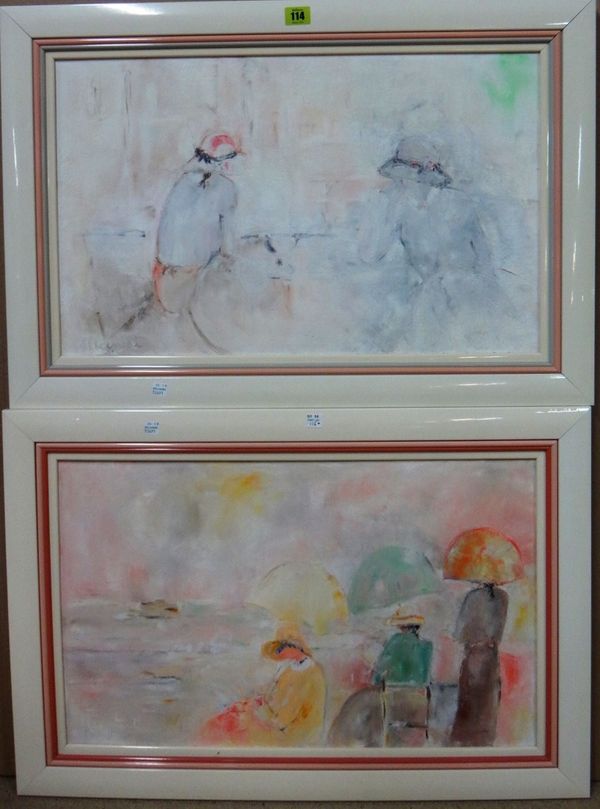 M. Lement (20th century), Figure groups, two, oil on canvas, indistinctly signed.(2)