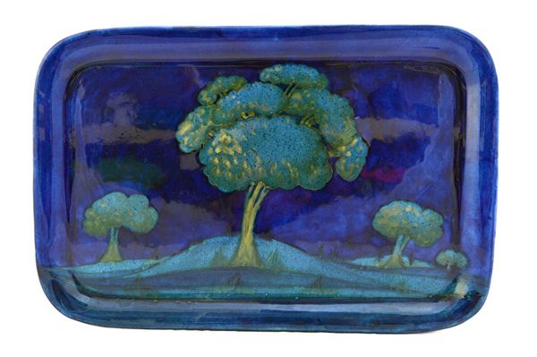 A William Moorcroft (1872-1945) 'Moonlit blue' tray, circa 1925, impressed 'Moorcroft, Made in England', tube-lined, painted and glazed with stylised