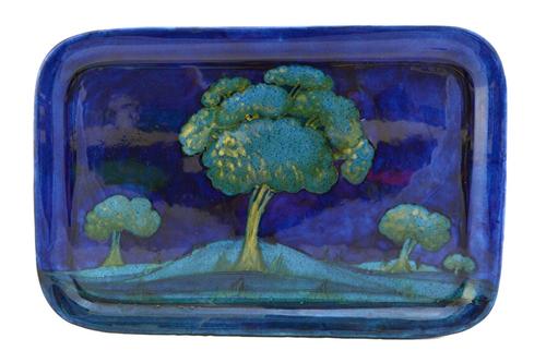 A William Moorcroft (1872-1945) 'Moonlit blue' tray, circa 1925, impressed 'Moorcroft, Made in England', tube-lined, painted and glazed with stylised