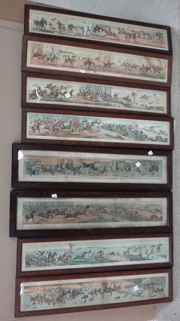 A group of assorted prints including a set of eight hunting scenes, three Dr Syntax prints and others.(qty)