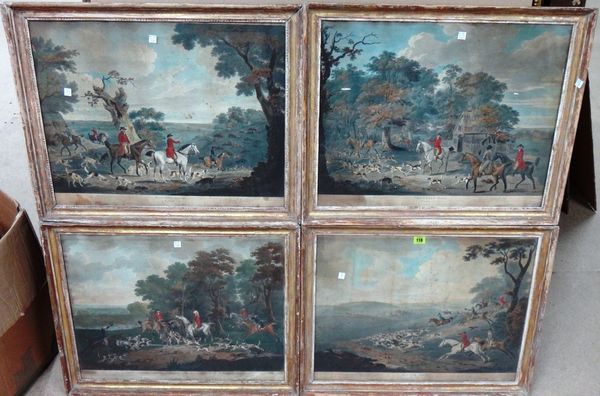 After John Nost Sartorius, Hunting, a set of four engravings with hand colouring.(4)