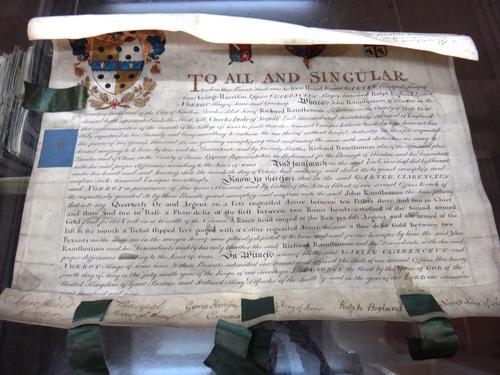 GRANT OF ARMS - to John Ramsbottom (of Windsor & the City of London), 1809; gilt title & 25 ms. lines on vellum (42 x 49cms.).  *  signed by Garter &