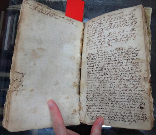 'RECEIPTS' - Medicinal & Cookery,  vellum bound octavo notebook of approx. 90 leaves, (somewhat distressed), in closely-written manuscript. ( mid to l