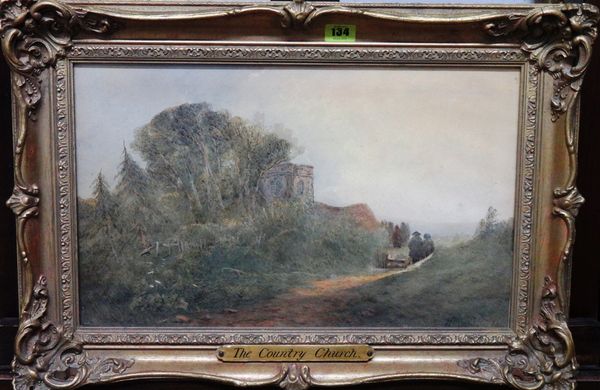 English School (19th century), The Country Church, watercolour, indistinctly signed.