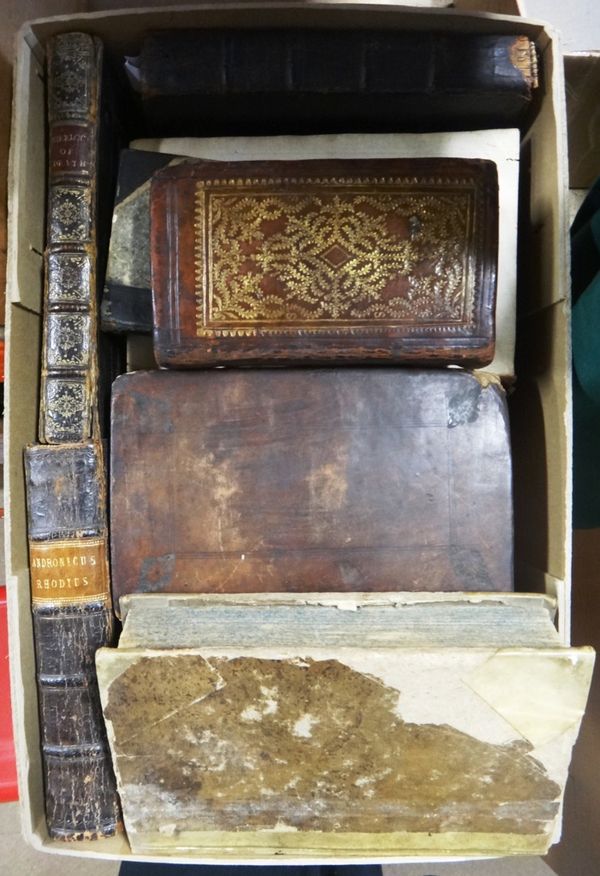 OLD LEATHER  - a small selection of 17th cent. English volumes.  (13)