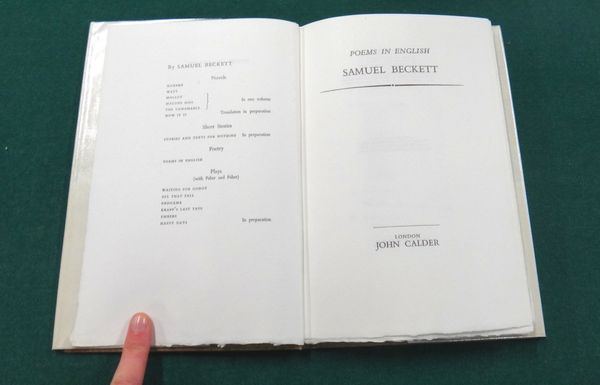 BECKETT (Samuel)  Poems in English.  Limited Edition. gilt-lettered, mottled fabric boards, gilt top & acetate wrappers. 1961.  *  limitation of 100 n