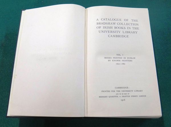 [BRADSHAW COLLECTION]  A Catalogue  . . .  of Irish Books in the University Library, Cambridge.  First Edition, 3 vols. rebound gilt-lettered buckram,