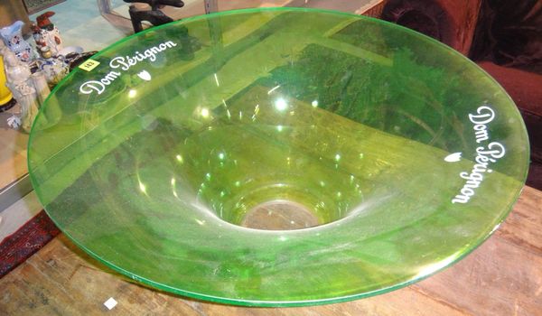 A pair of green acrylic Dom Perignon champagne coolers.
